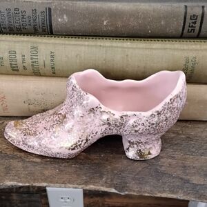 Vintage Pink Gold Flecked Miniature Ceramic Shoe
